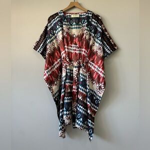 JOSA tulum Multicolor Geometric Patterned Kaftan V neck swim cover up one size